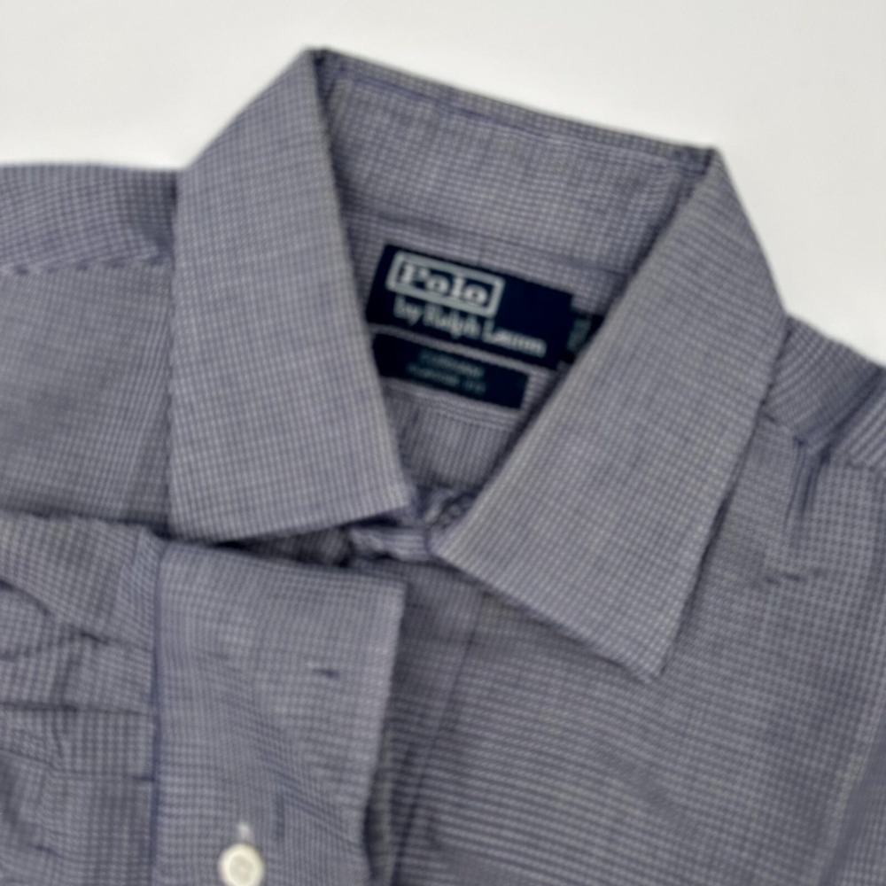 Polo‎ Ralph Lauren Button Up Shirt Mens Large Blue White Houndstooth Classic Fit
